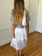 Jupe longue upcyclée satinée blanche et franges