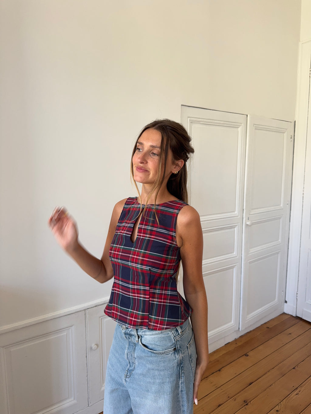 Top dos nu upcyclé à carreaux - XS
