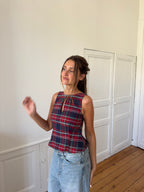 Top dos nu upcyclé à carreaux - XS