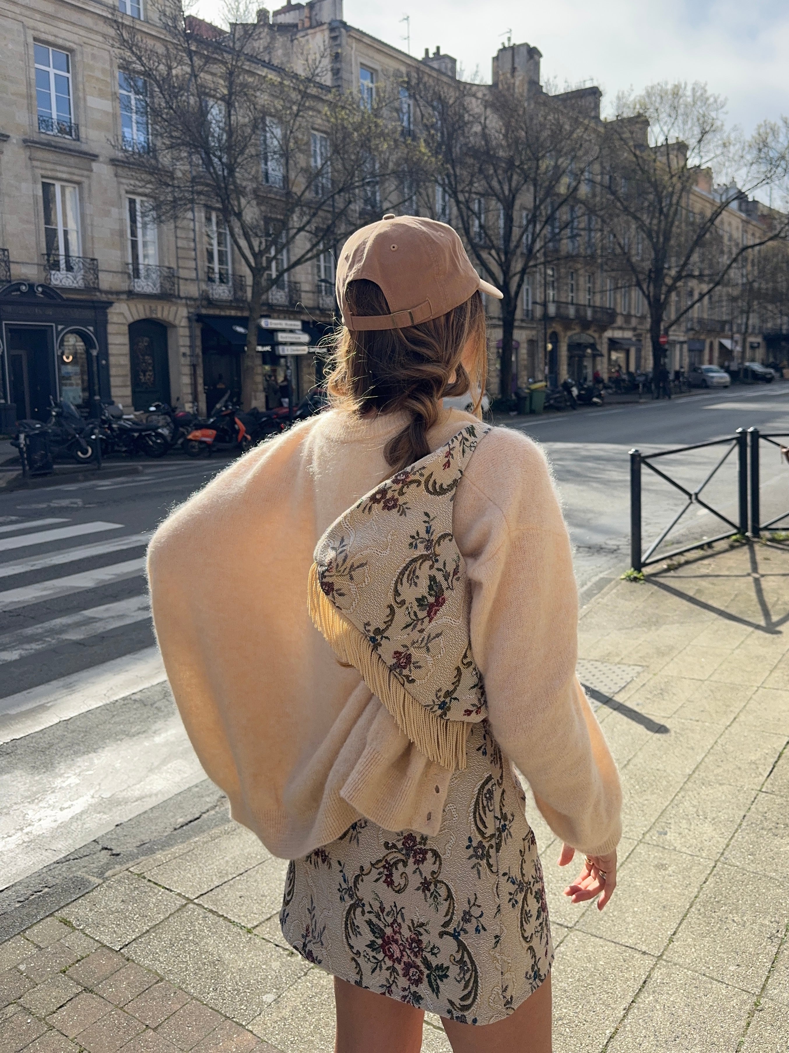Jupe upcyclée beige à motifs vintage