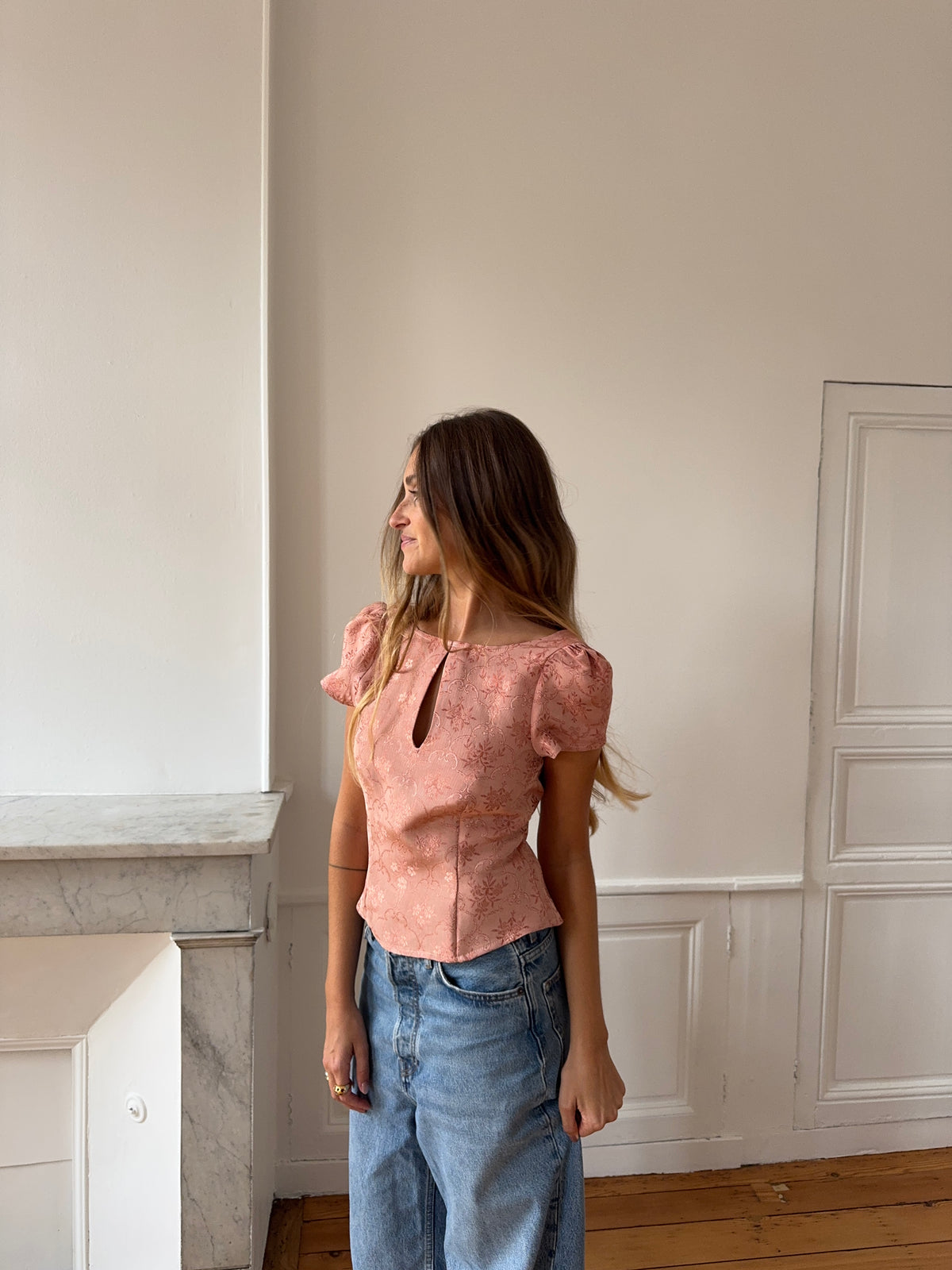 Gold satin upcycled backless top - XS