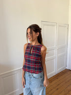 Top dos nu upcyclé à carreaux - XS