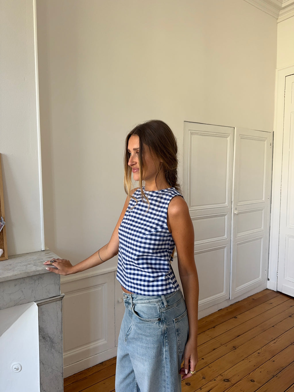 Top dos nu upcyclé vichy - M