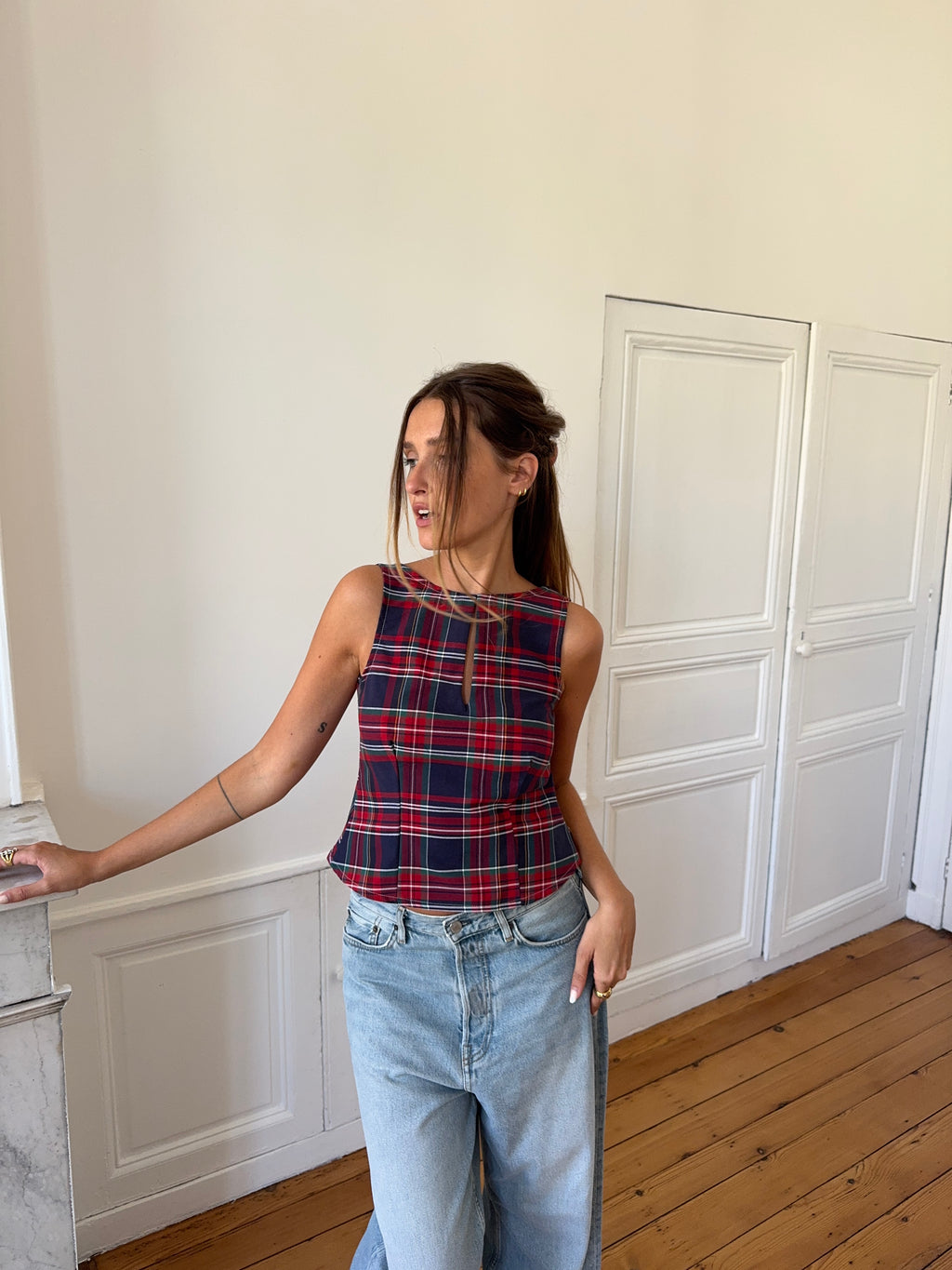 Top dos nu upcyclé à carreaux - XS