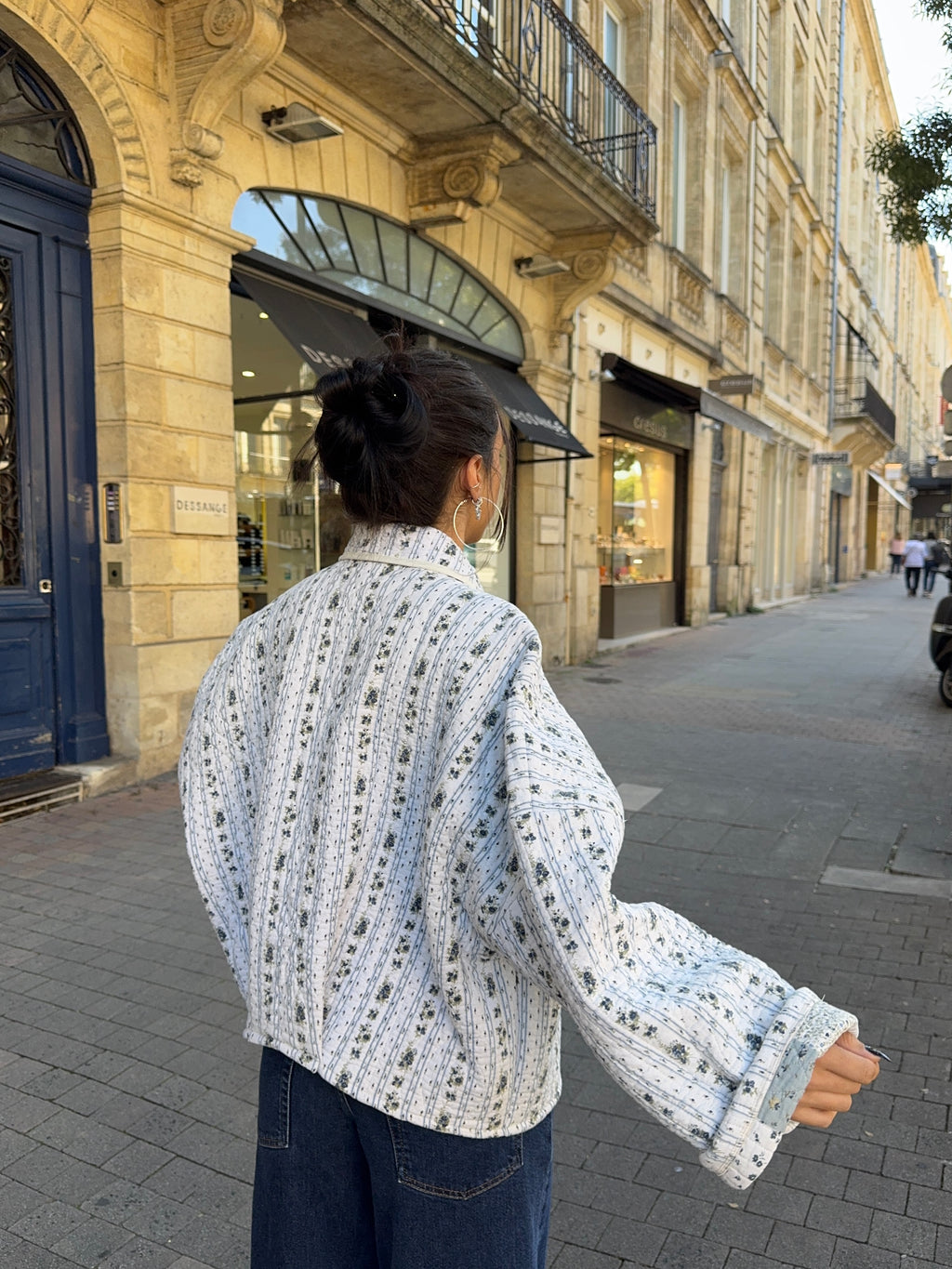 Veste upcyclée matelassée blanche à motifs