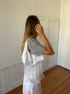 Sac upcyclé satiné blanc et franges