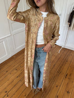 Veste longue upcyclée satinée dorée - S