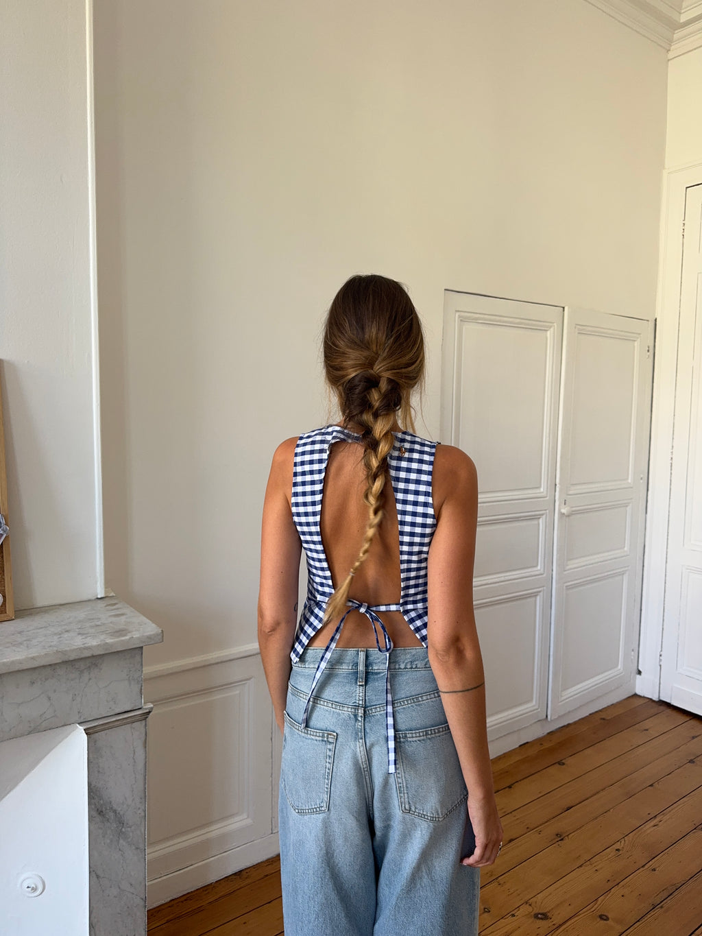 Top dos nu upcyclé vichy - M
