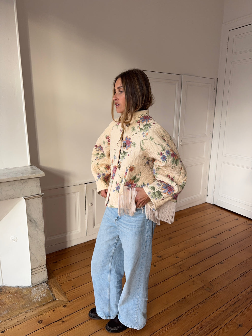 Veste upcyclée matelassée crème