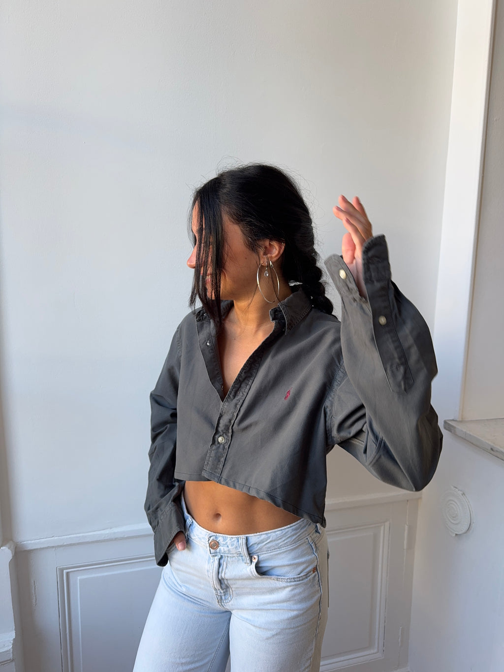 Chemise upcyclée dos nu V anthracite