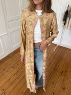 Veste longue upcyclée satinée dorée - S