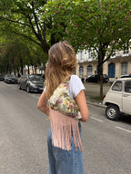 Sac upcyclé fleurs et franges