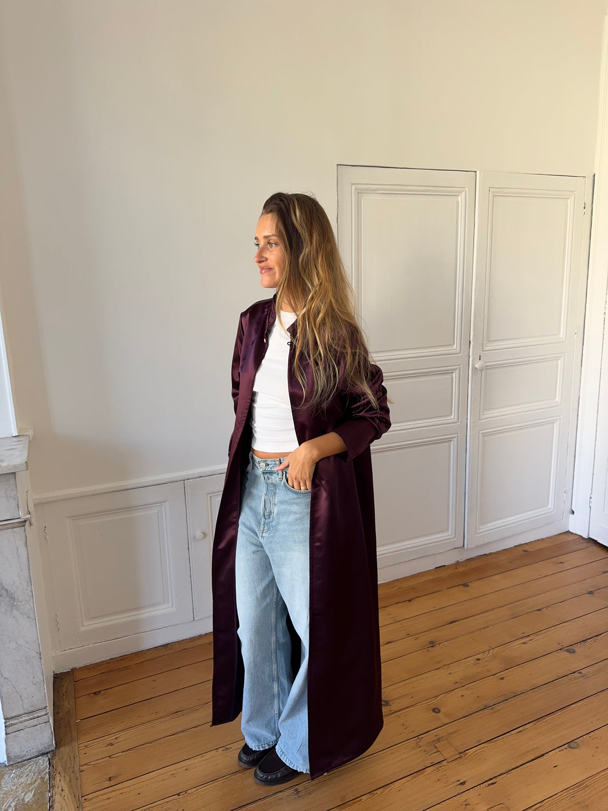 Veste longue violette