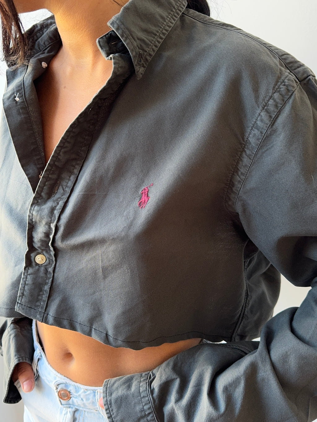 Chemise upcyclée dos nu V anthracite