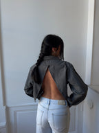 Chemise upcyclée dos nu V anthracite