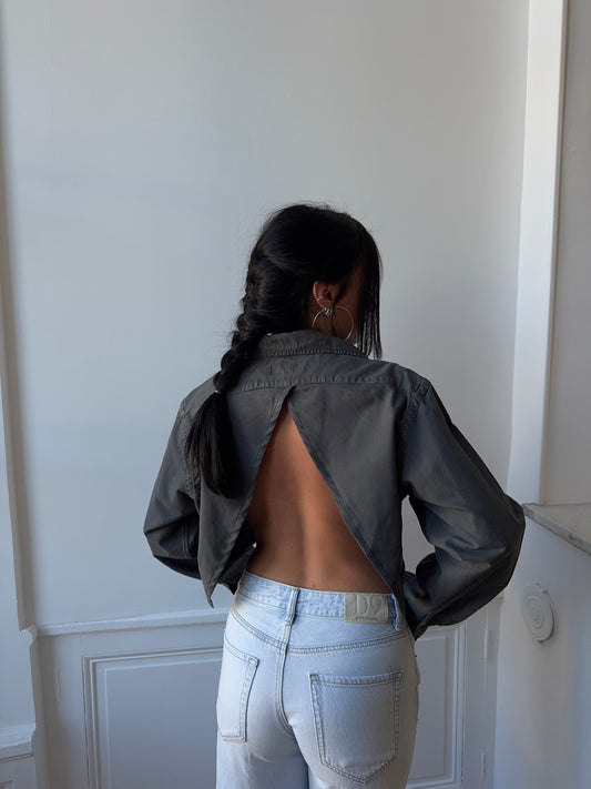 Chemise upcyclée dos nu V anthracite