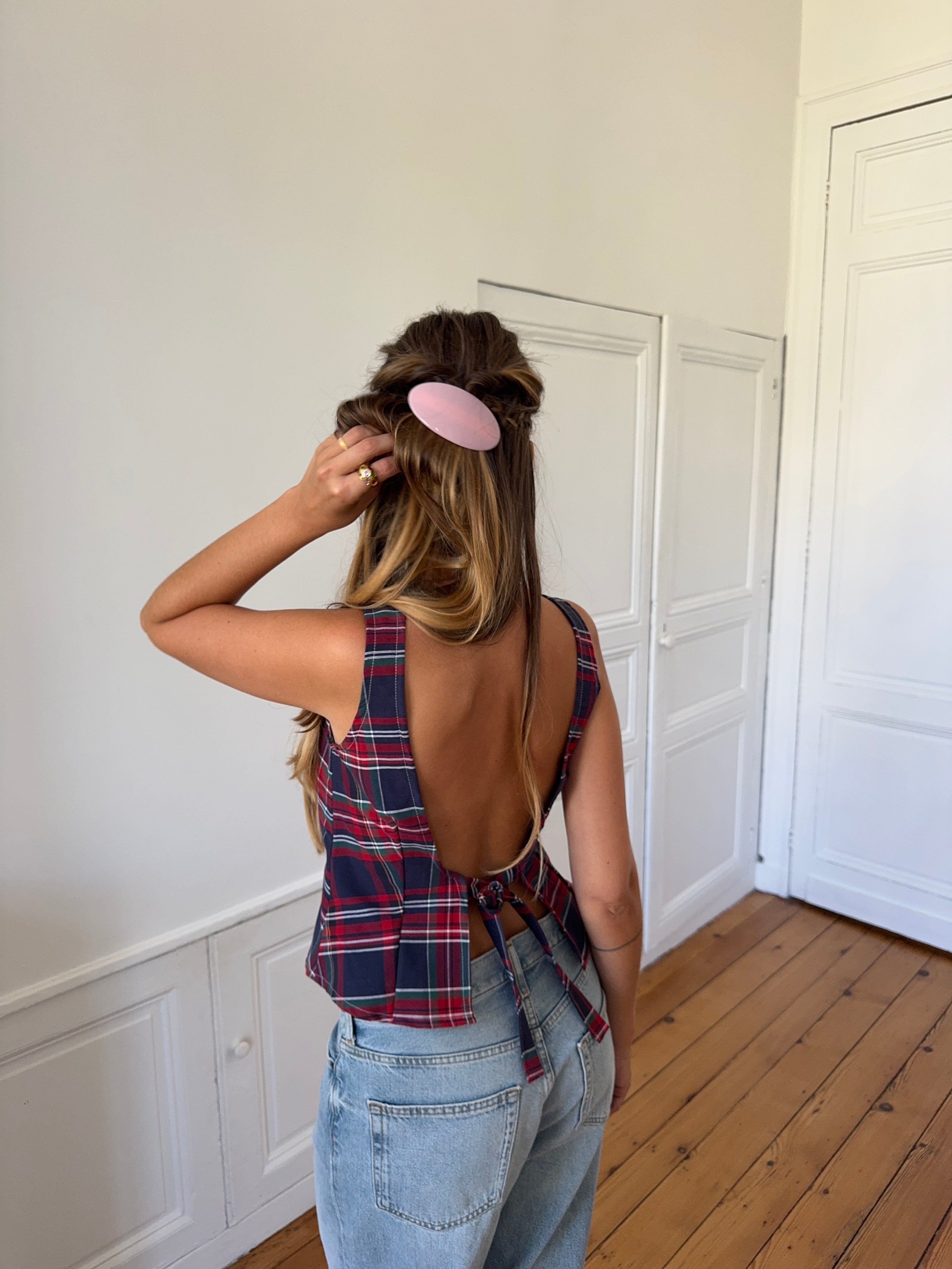 Top dos nu upcyclé à carreaux - XS