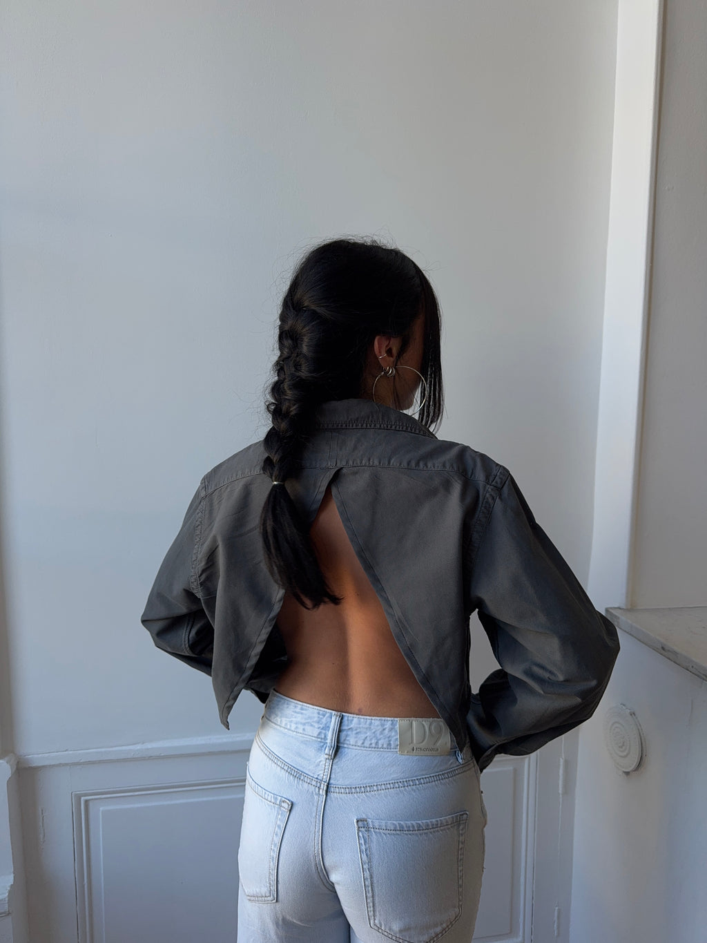 Chemise upcyclée dos nu V anthracite