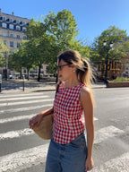 Top dos nu vichy rouge