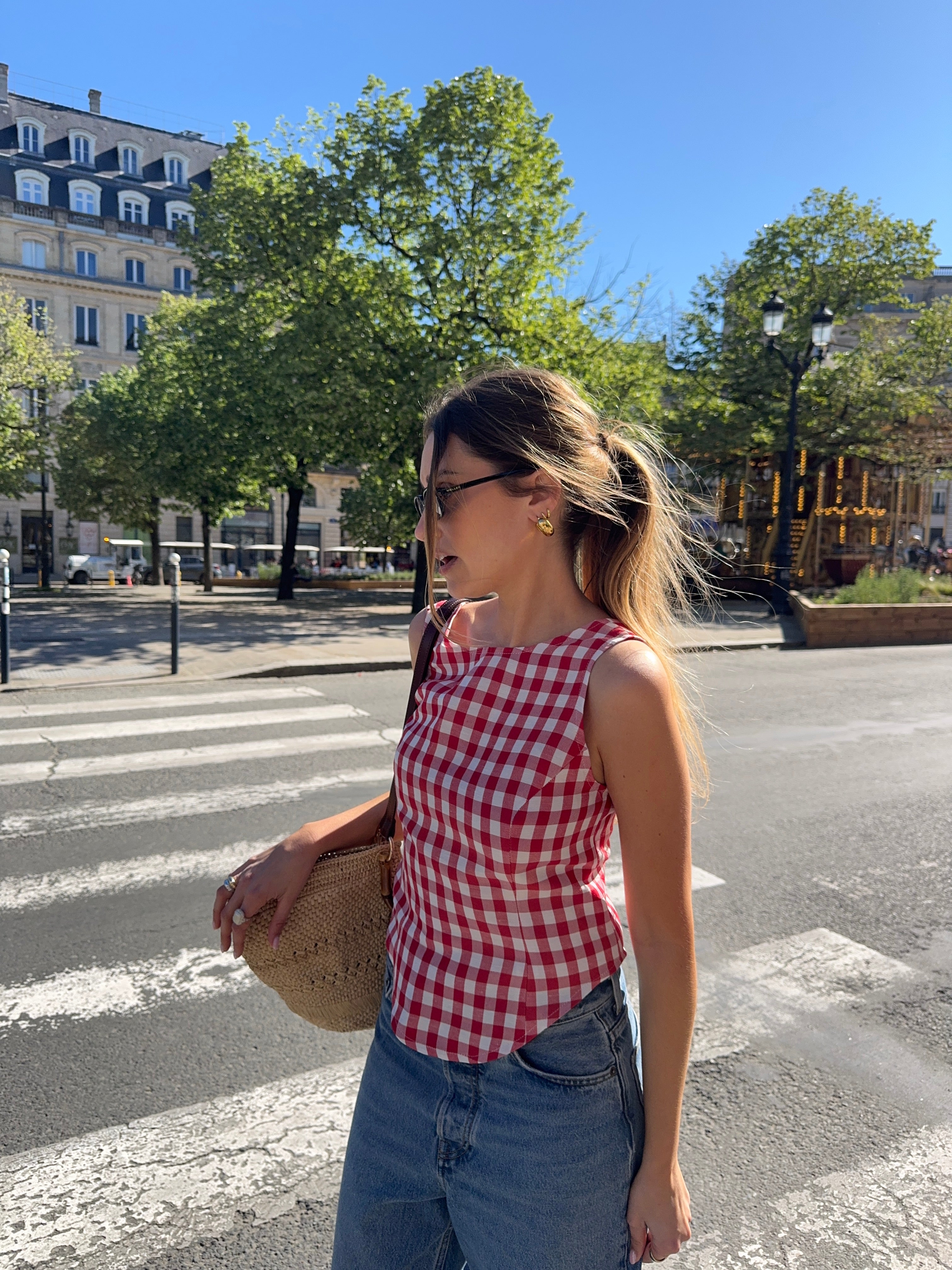 Top dos nu vichy rouge