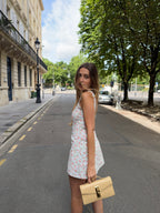 Robe dos nu upcyclée ciel pastel à fleurs vintage