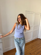 Top dos nu upcyclé bleu chiné - S