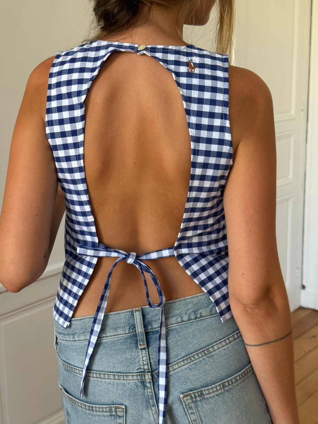 Top dos nu upcyclé vichy - M