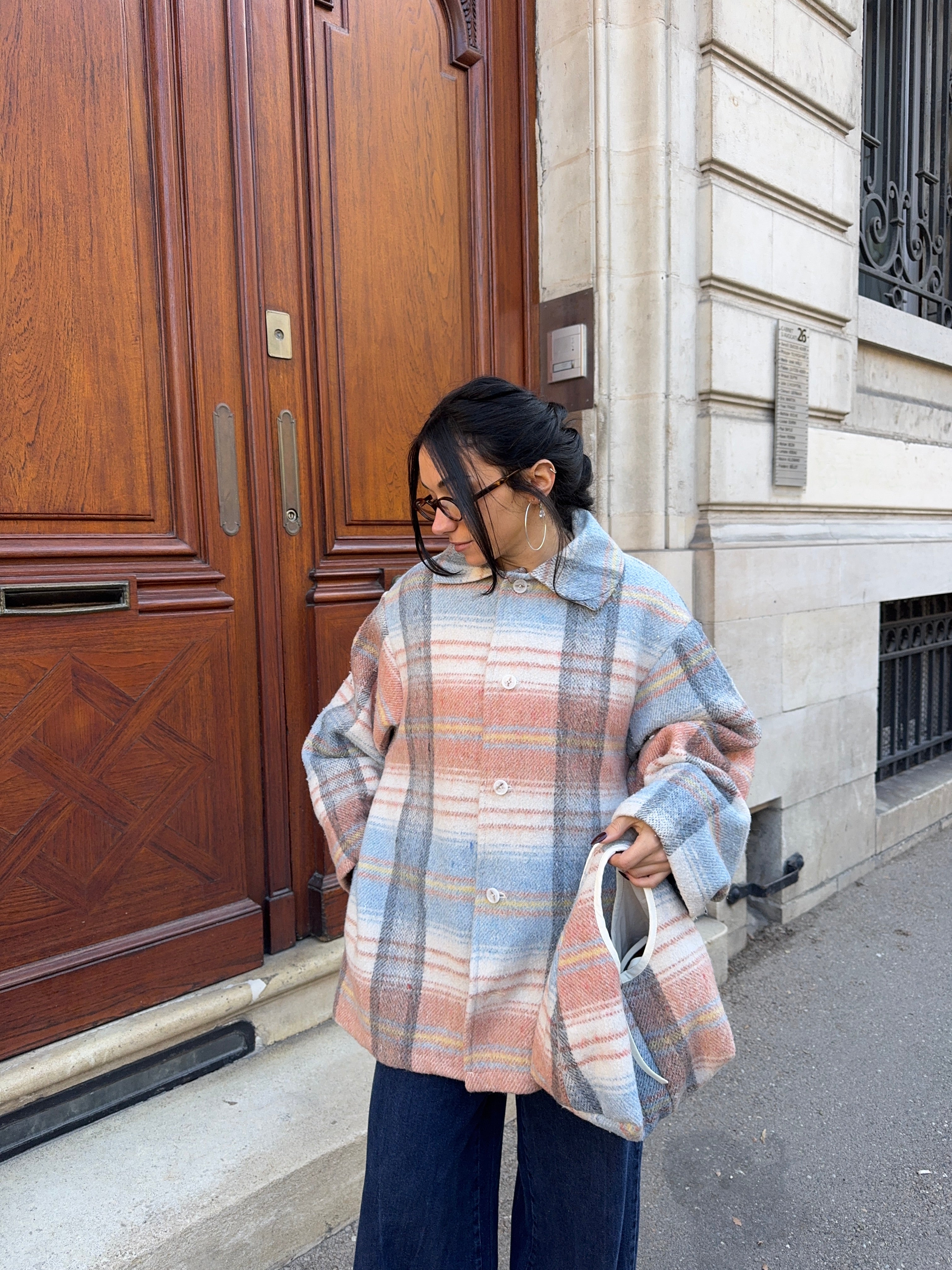 Manteau upcyclé laine à carreaux vintage