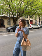 Sac upcyclé satiné et franges