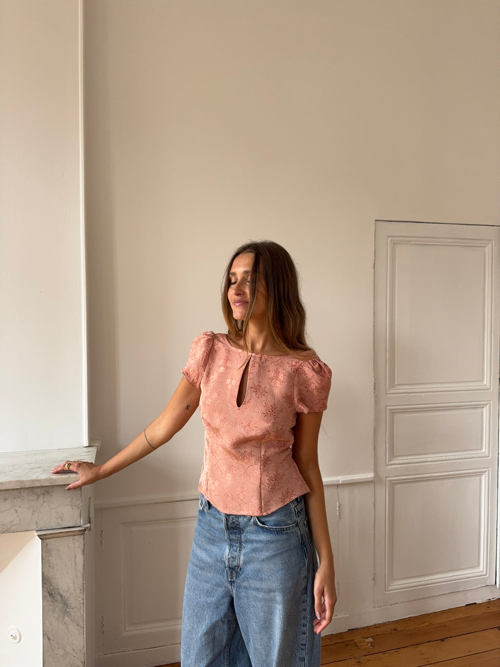 Gold satin upcycled backless top - XS