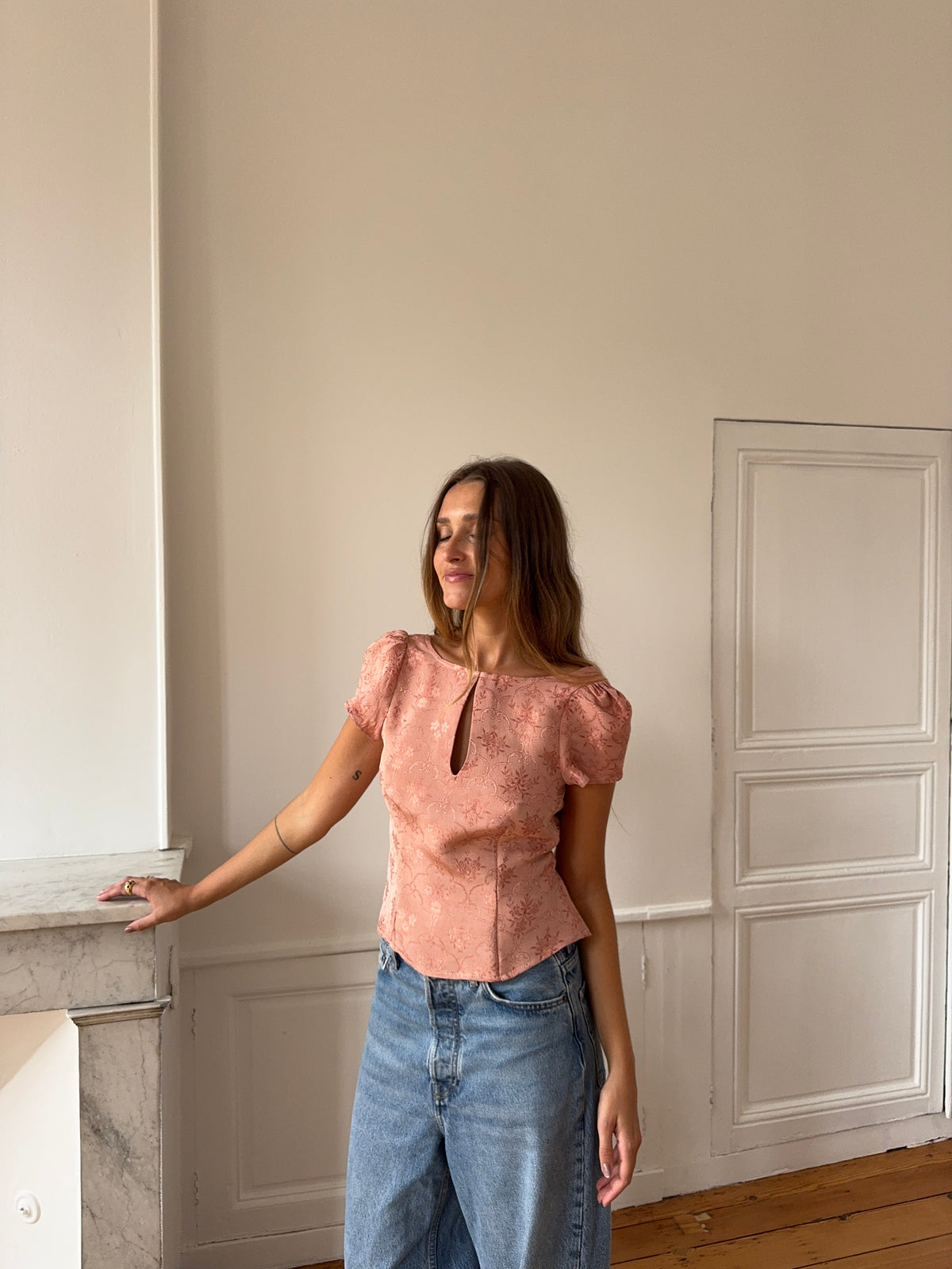 Gold satin upcycled backless top - XS