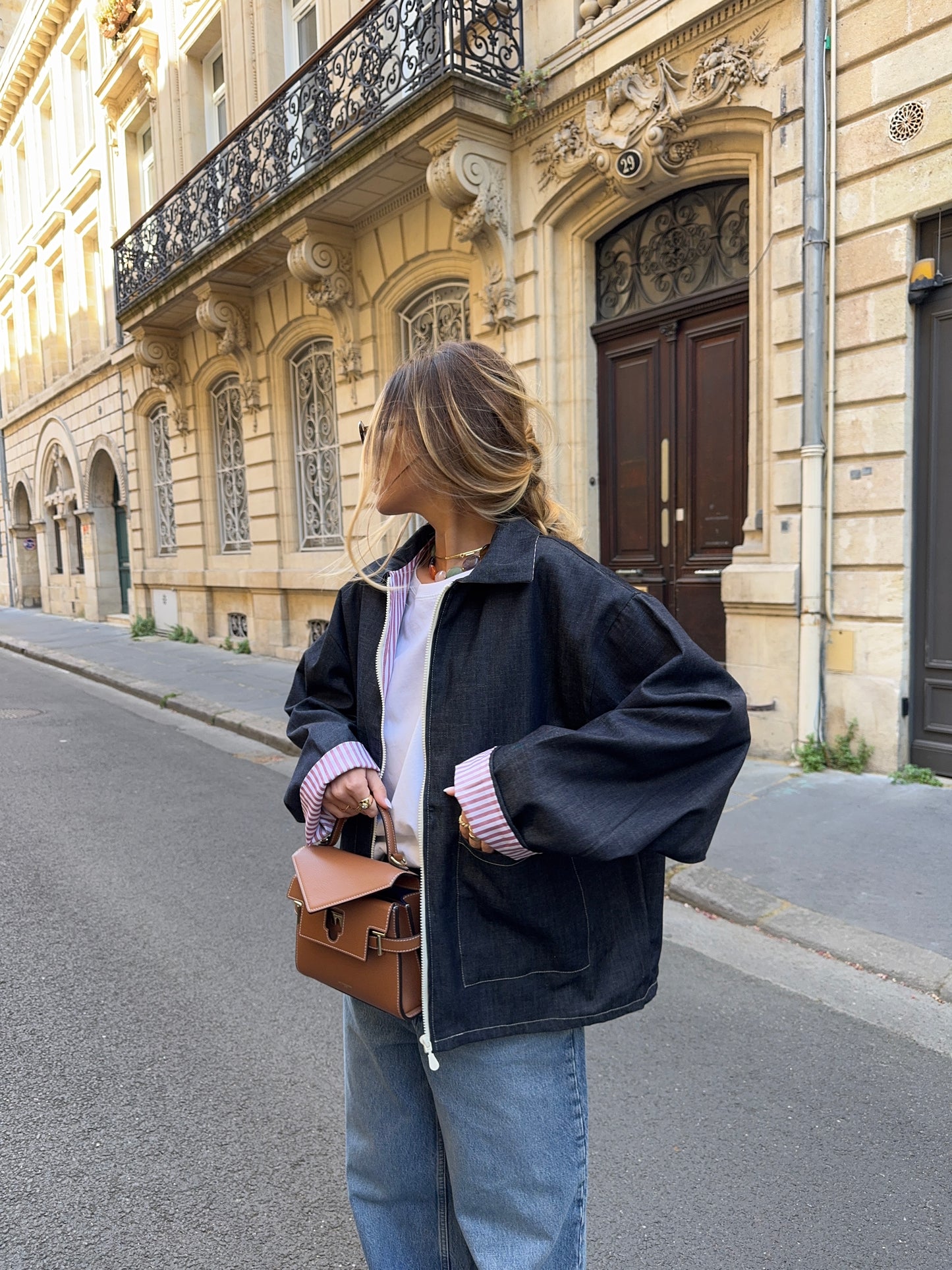 Veste mixte fine denim poches plaquées