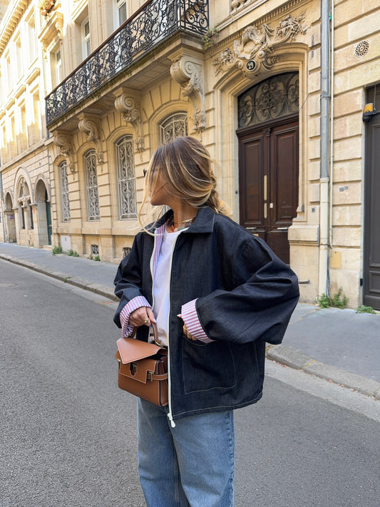 Veste mixte fine denim poches plaquées