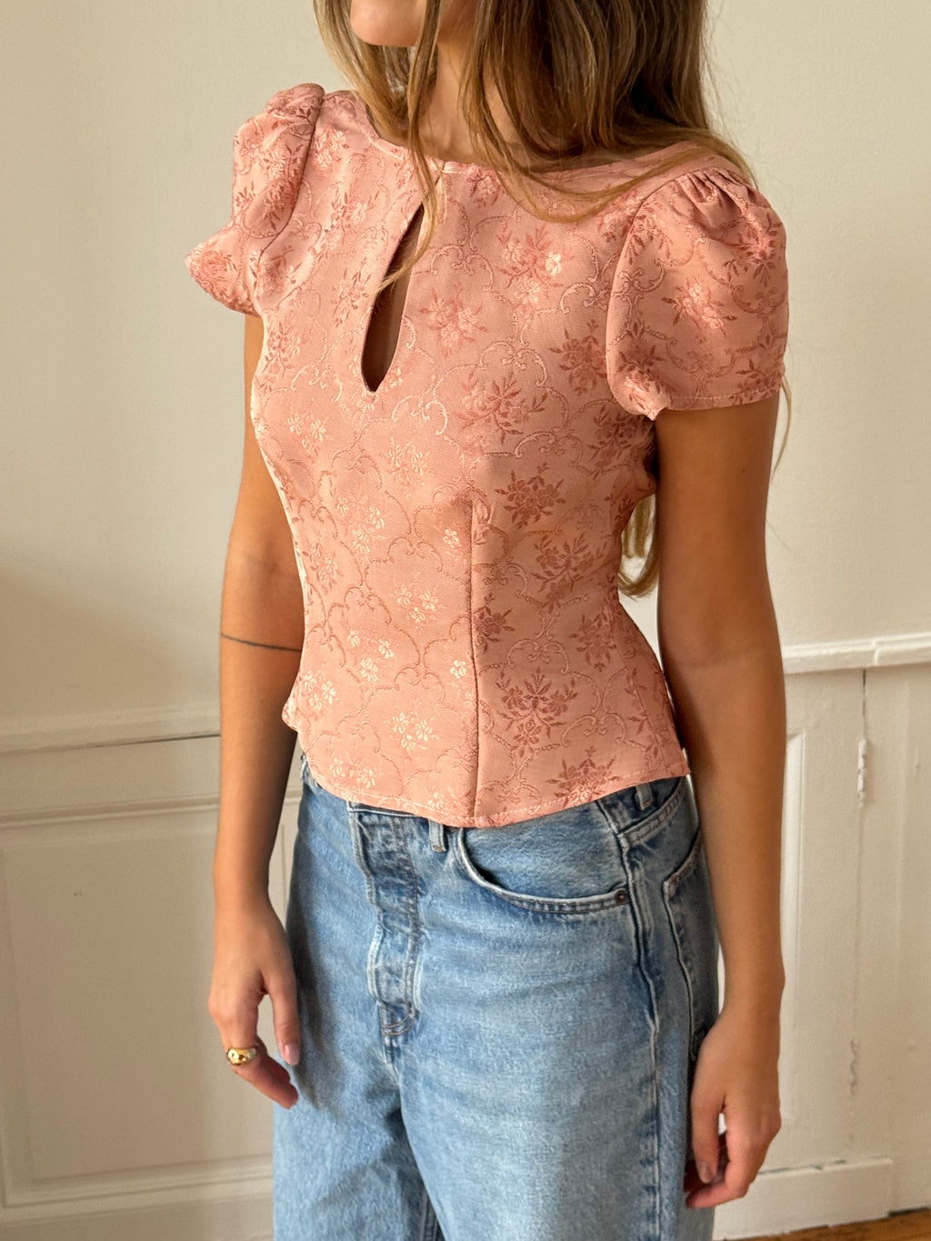 Gold satin upcycled backless top - XS