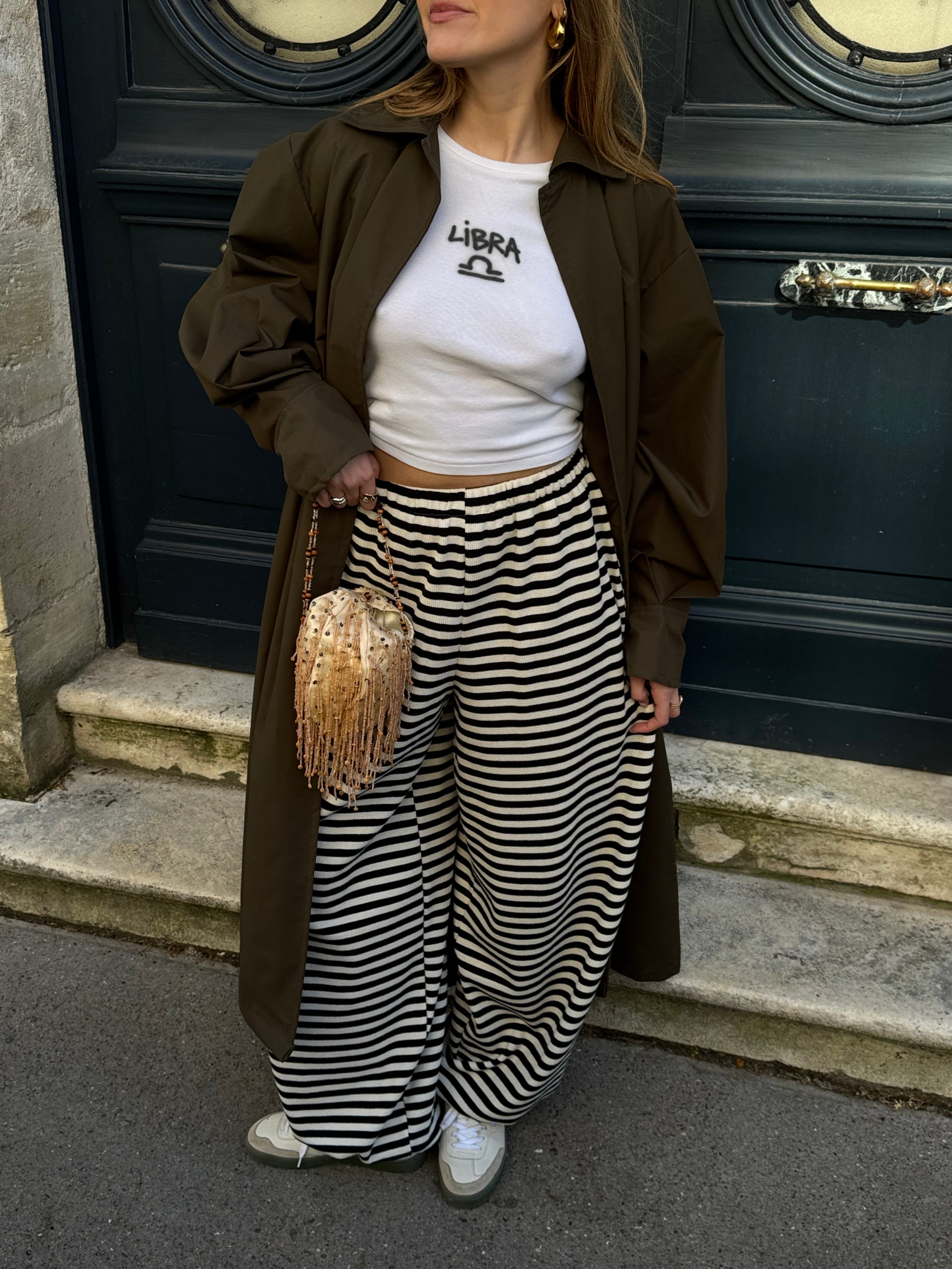 Jogging jersey côtelé rayé