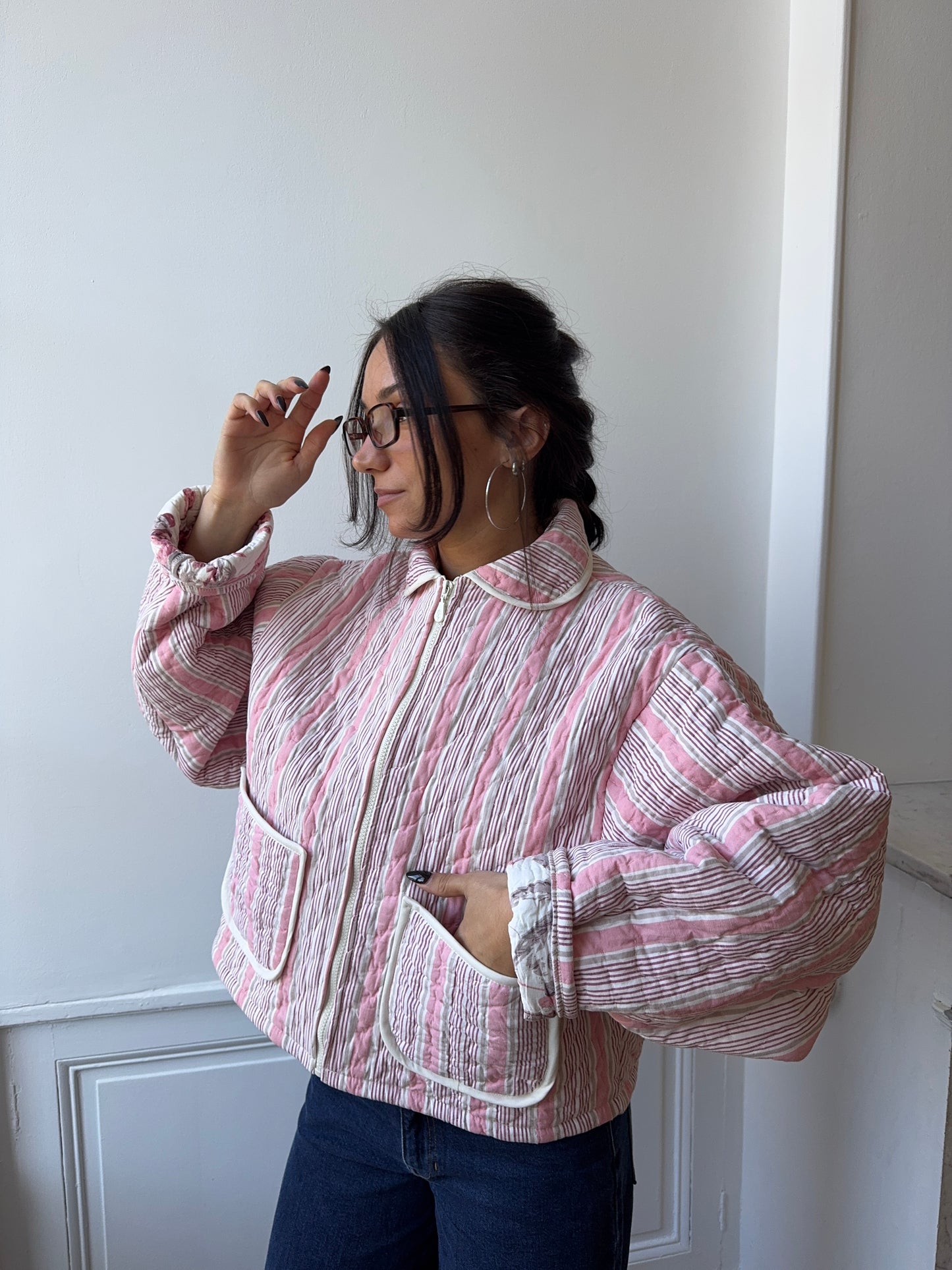 Veste upcyclée matelassée rayée