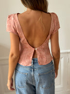Gold satin upcycled backless top - XS