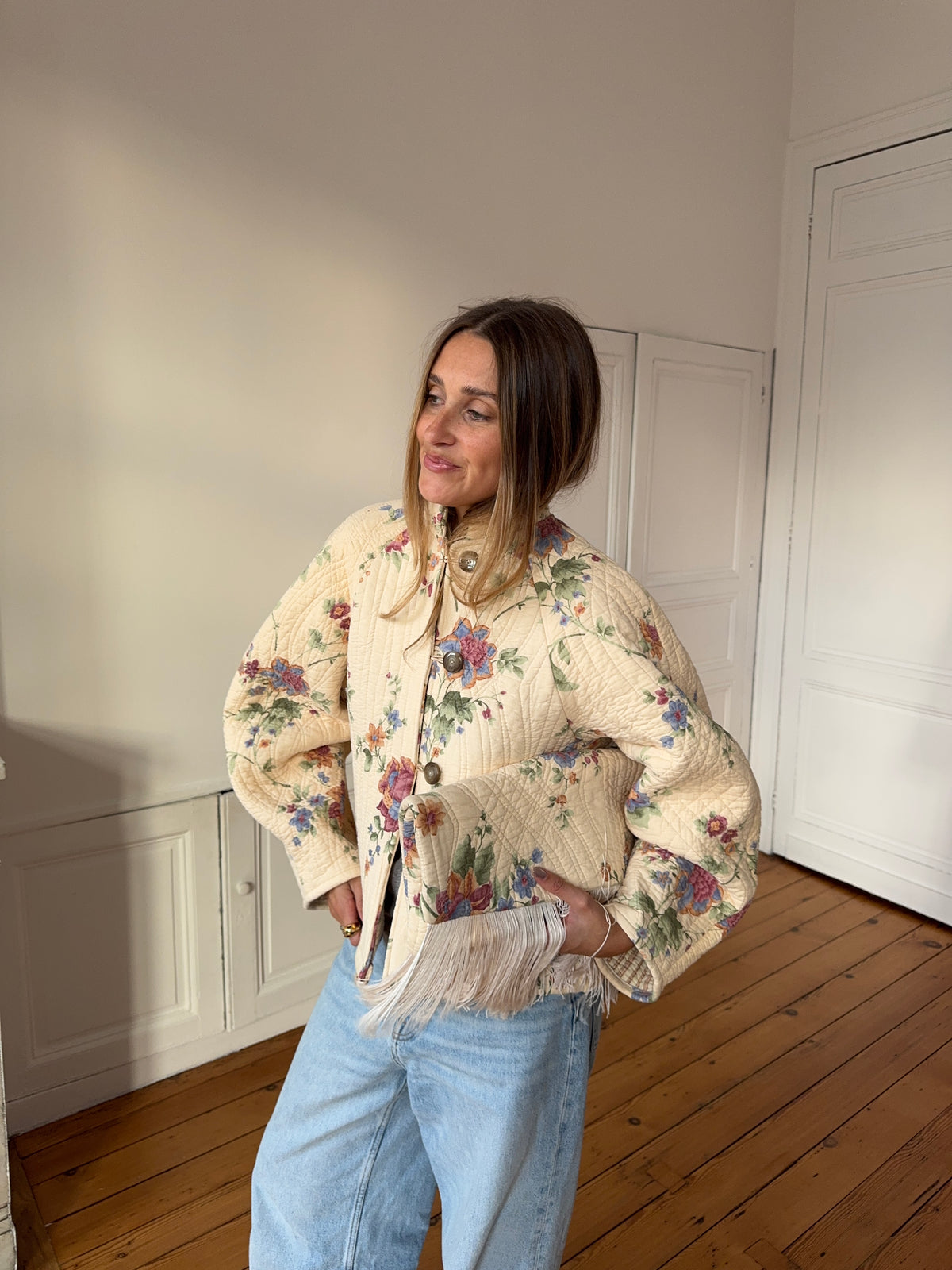 Veste upcyclée matelassée crème
