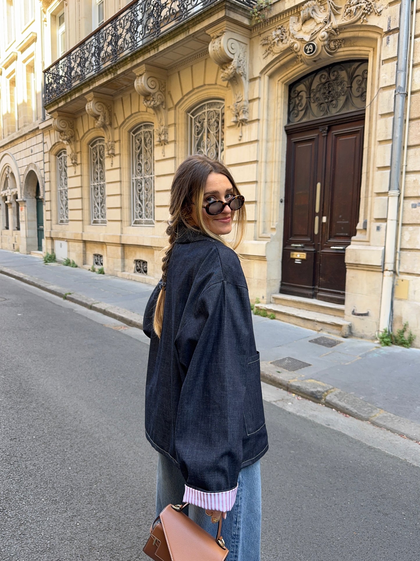 Veste mixte fine denim poches plaquées