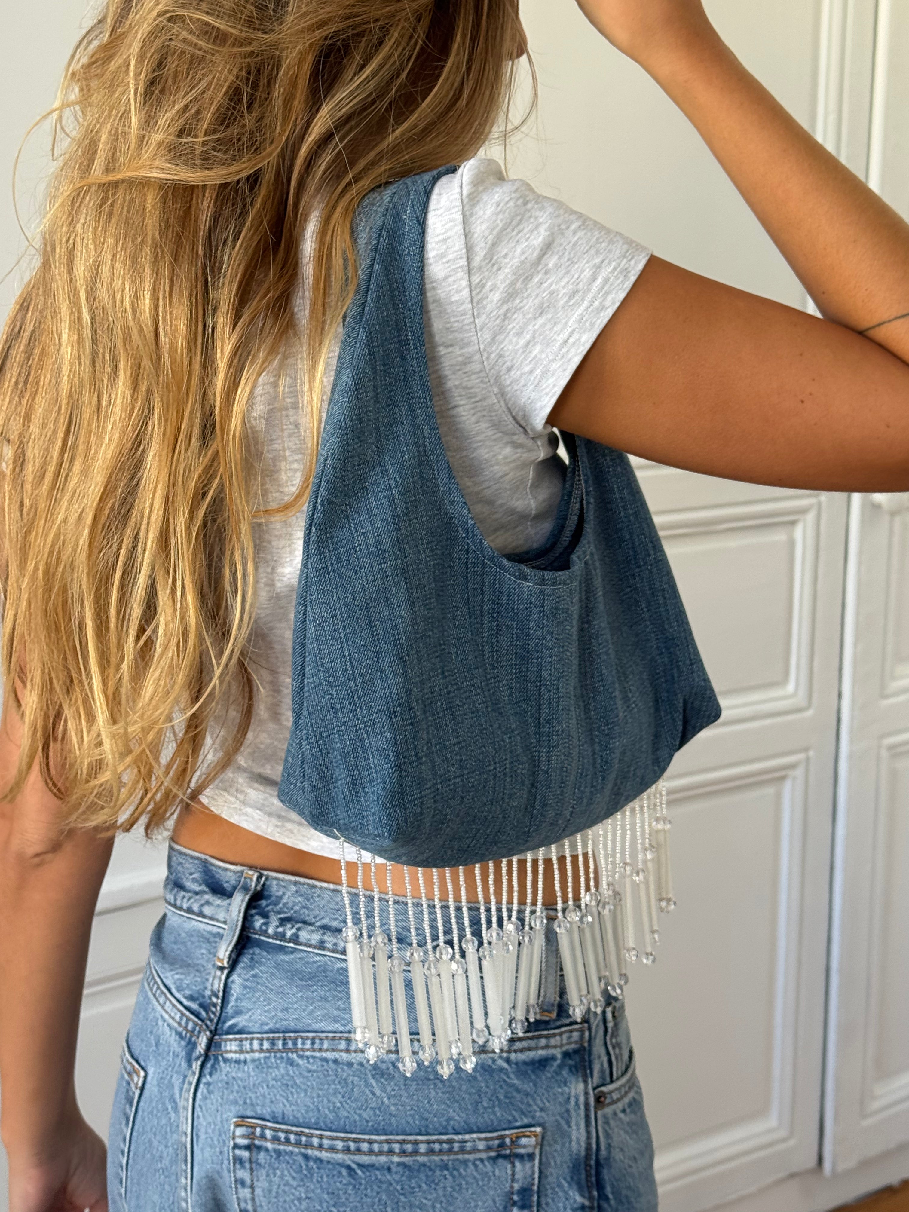 Sac upcyclé denim et perles