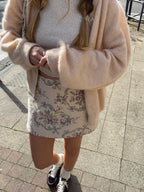 Jupe upcyclée beige à motifs vintage