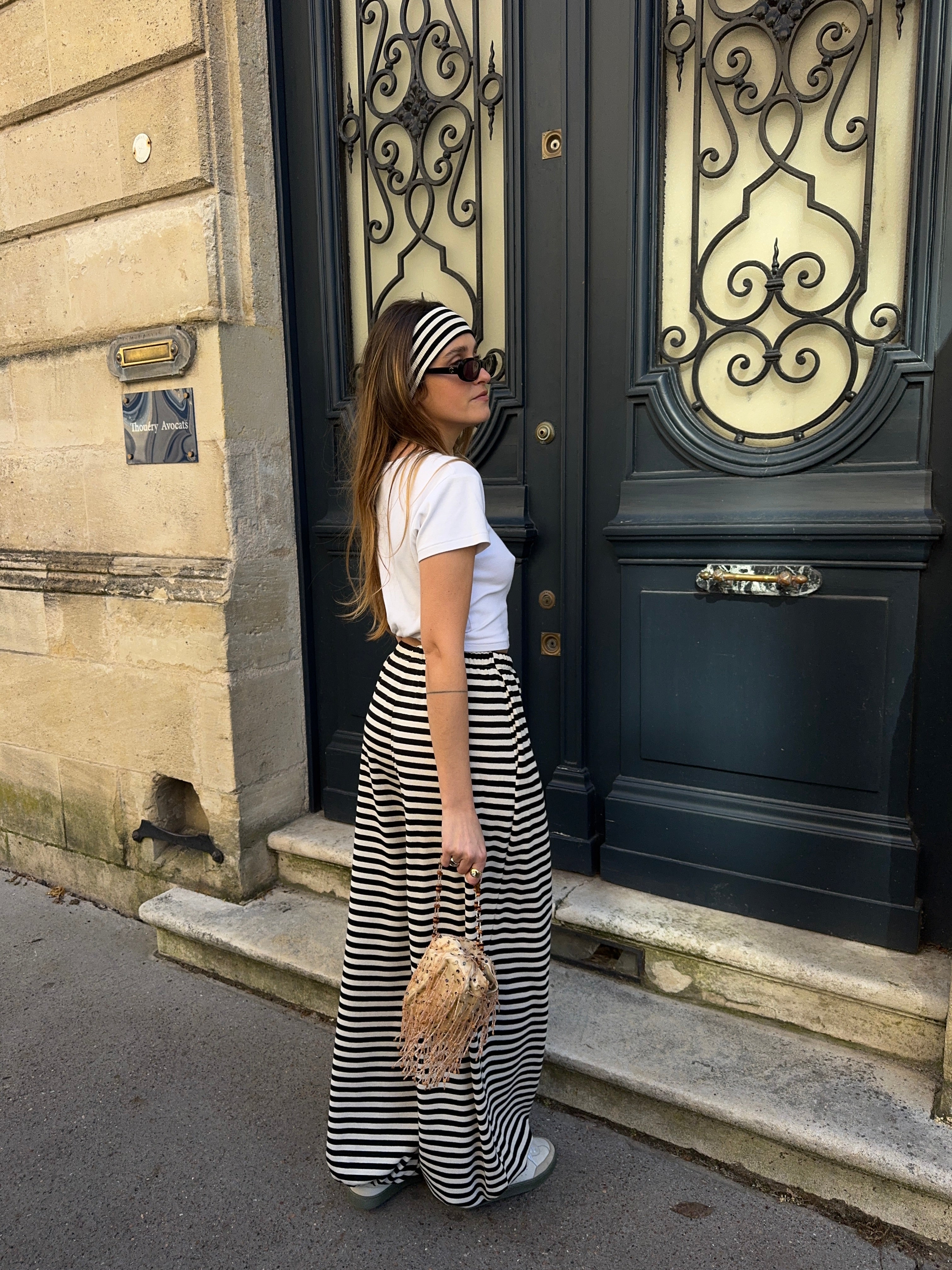 Jogging jersey côtelé rayé