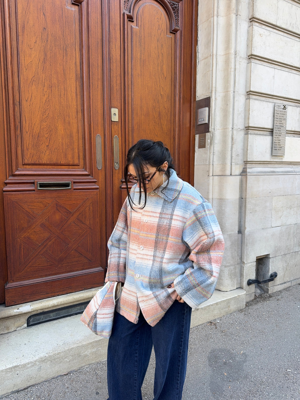 Manteau upcyclé laine à carreaux vintage