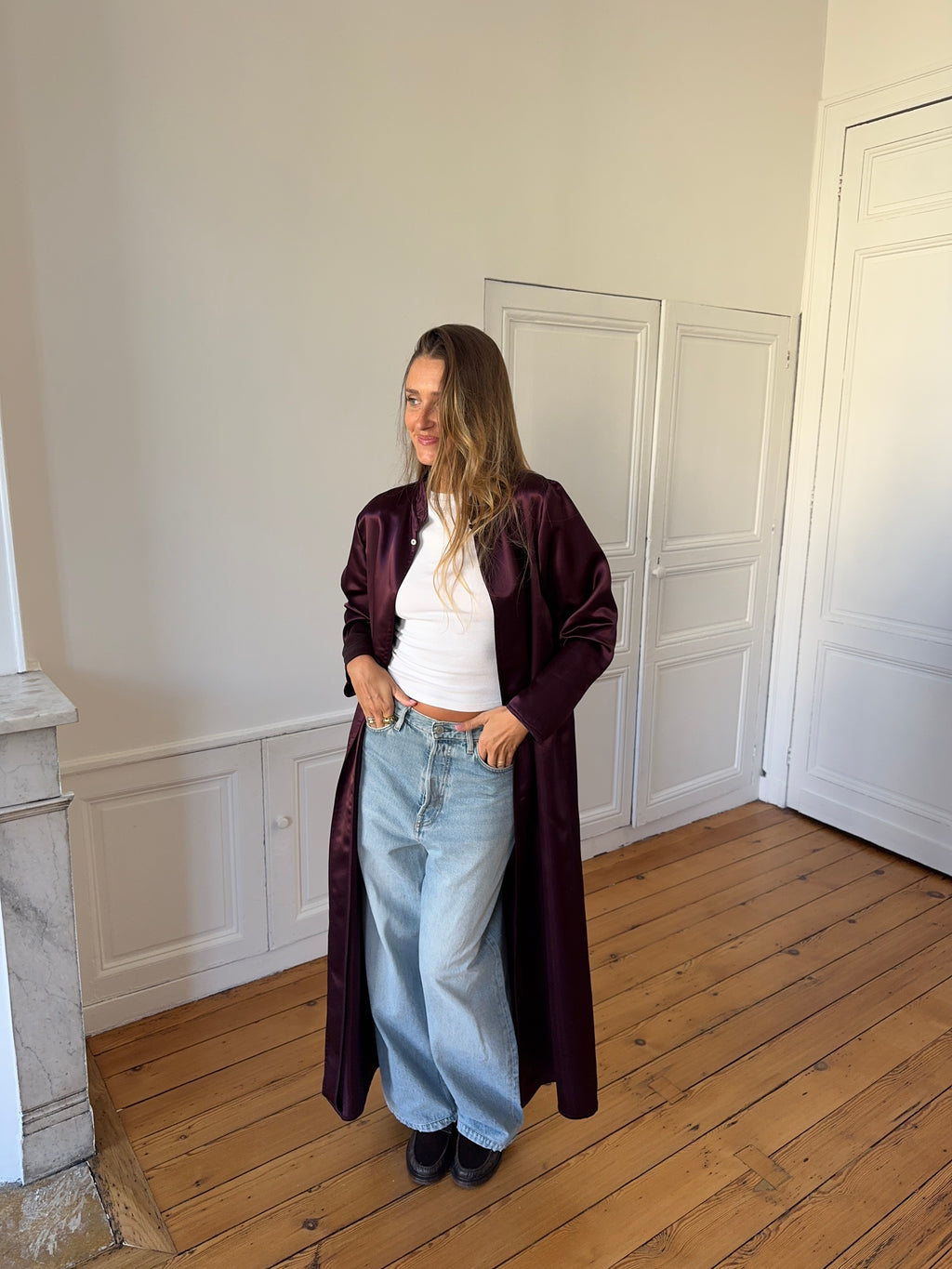 Veste longue violette