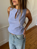 Top dos nu upcyclé bleu chiné - S