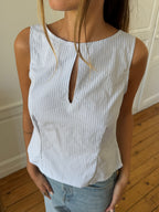 Top dos nu upcyclé blanc à rayures - M