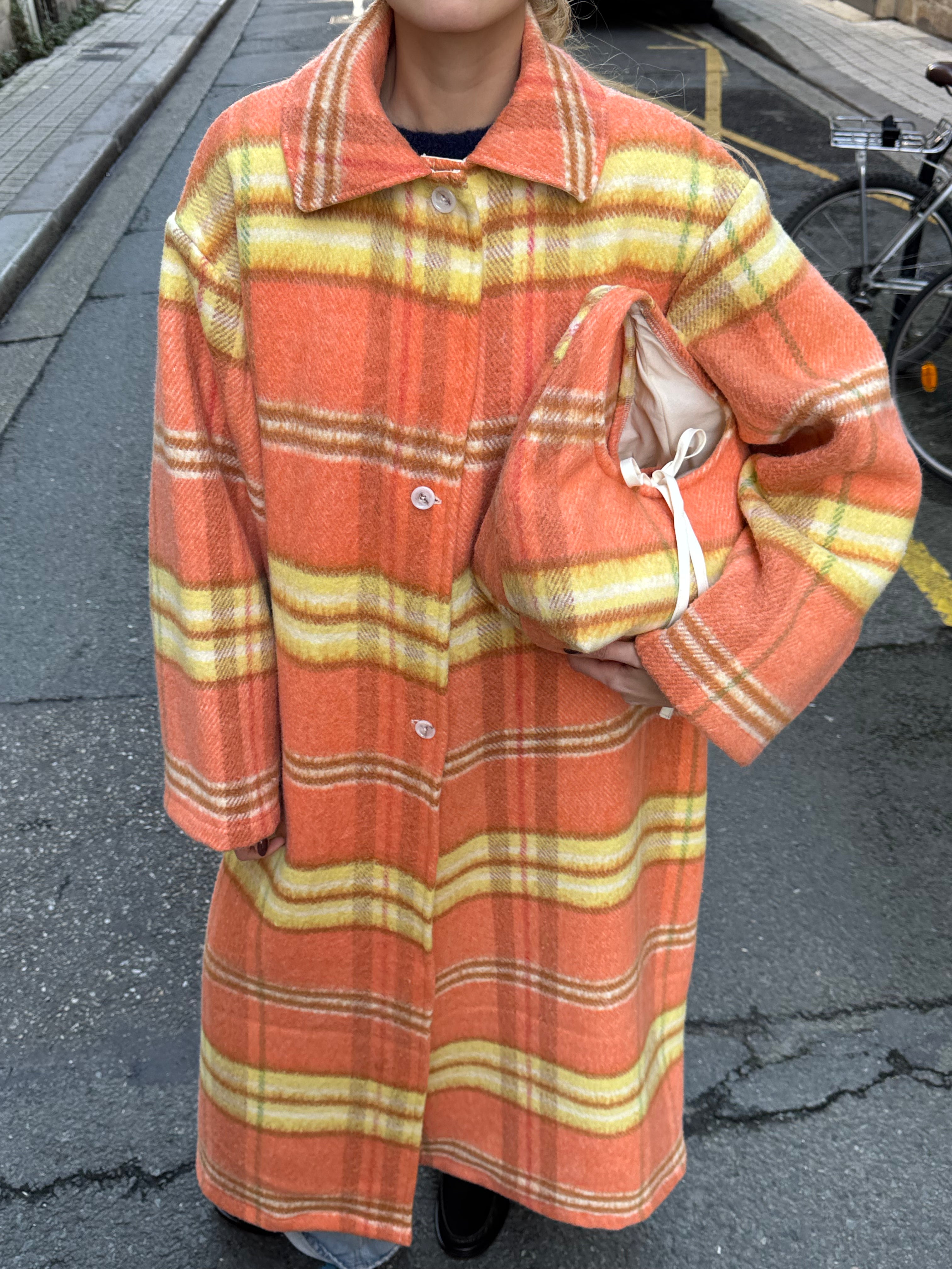 Sac upcyclé laine orange à carreaux vintage - petit