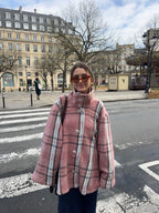 Manteau col montant upcyclé laine à carreaux vintage