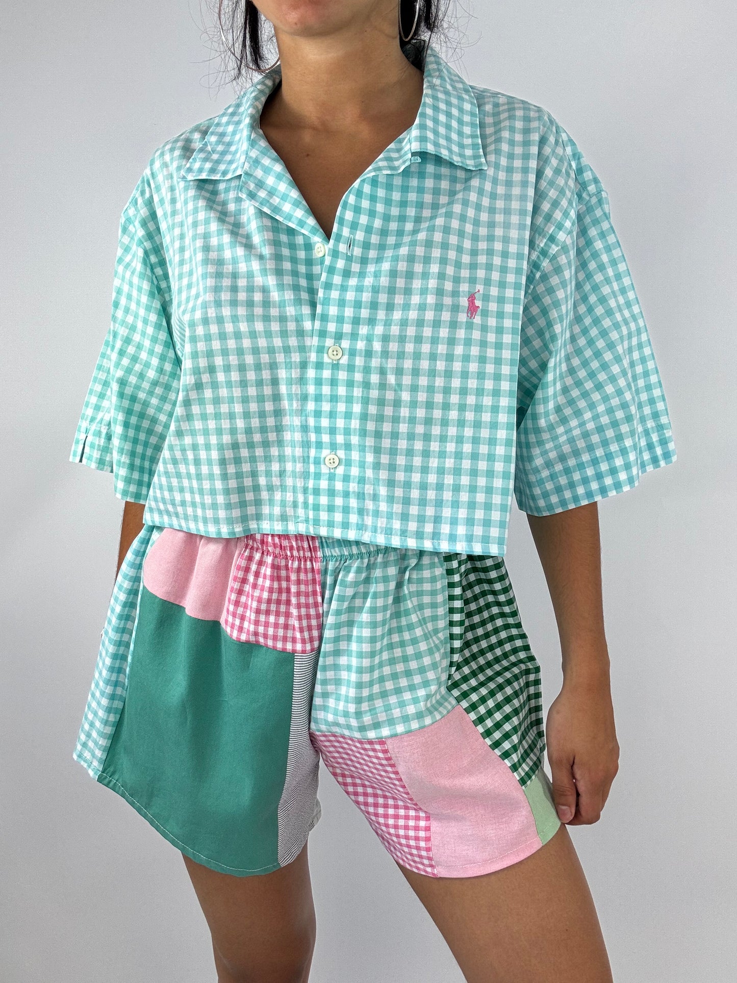 Ensemble upcyclé vichy et patchwork