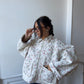 Veste upcyclée matelassée blanche à fleurs